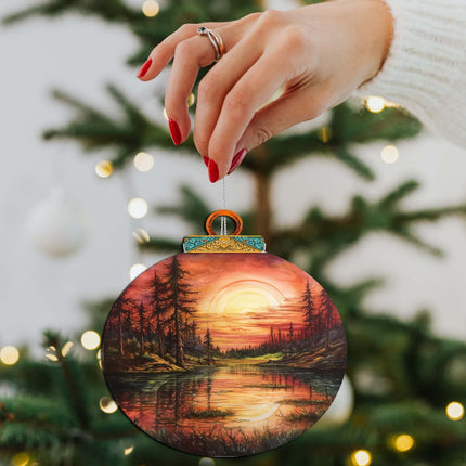 Red Sunset in Alaska Wooden Ornaments by G.Debrekht - Wildlife Holiday Decor - 870077-3