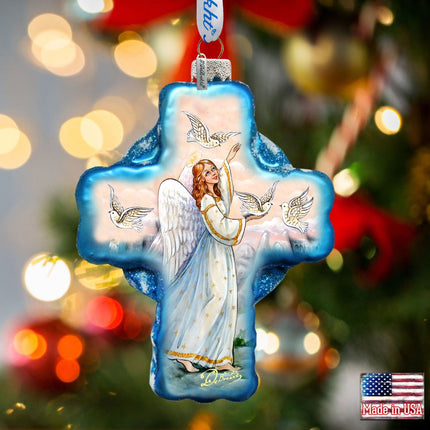Guardian Angel Cross Glass Ornament Holiday by Debrekht 758-019-1