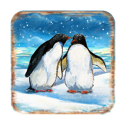 Penguins Coastal Wooden Cork Coasters Gift Set of 4 by Nature Wonders - Coastal Sea-Life Decor - 8198542C-S4-3
