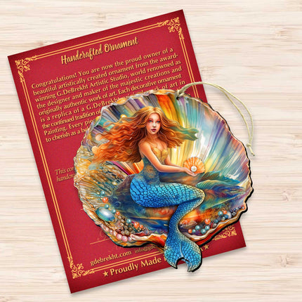 Nautical Christmas Decor - Mermaid in the Shell Wooden Ornaments by G.Debrekht Coastal Holiday Decor - 8688200-3