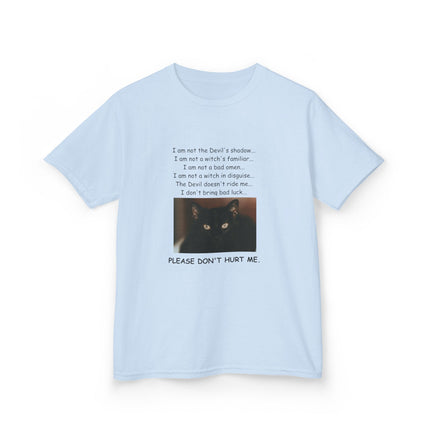 Kids Cotton Tee – “Please Don’t Hurt Me” Black Cat Design