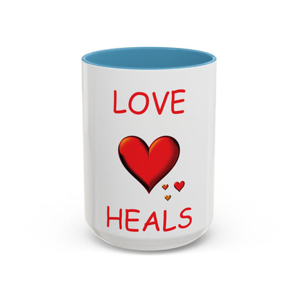 Love Heals Accent Mug – 15oz Ceramic Cup for Comfort & Support
