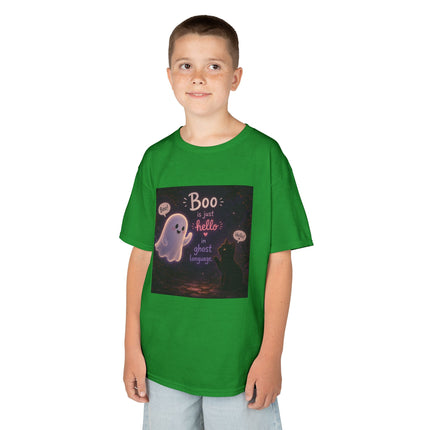 Kids Halloween Tee — "Boo: Hello Ghost Language" Cute Ghost Shirt