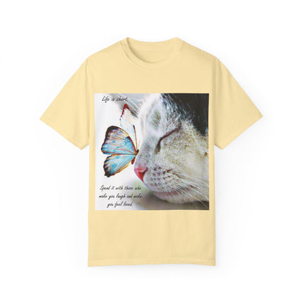Inspirational Cat & Butterfly T-Shirt | Life is Short Quote