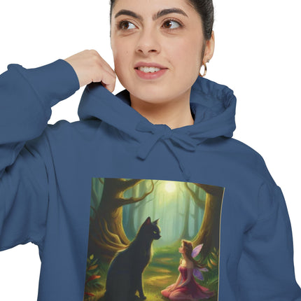 Magical Forest Fairy & Black Cat Hoodie — Enchanted Dusk Art