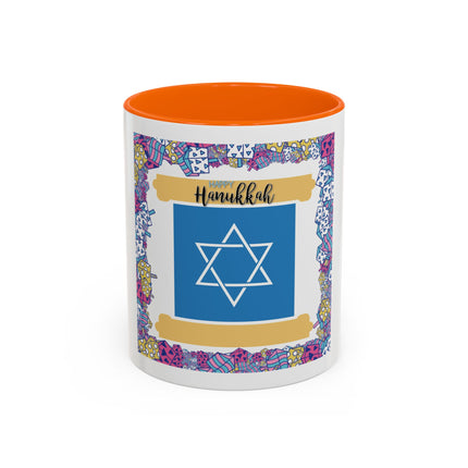Hanukkah Star of David Accent Coffee Mug — Festive Dreidel Border 11/15oz
