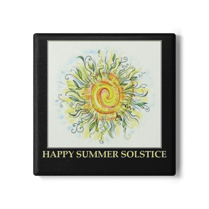 Happy Summer Solstice Ceramic Coaster – Vibrant Sun Design