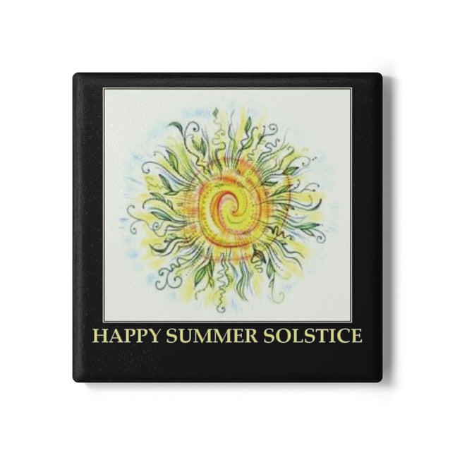 Happy Summer Solstice Ceramic Coaster – Vibrant Sun Design