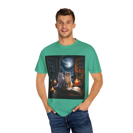 Magical Cats T-Shirt – Cozy Night Reading – Unisex Garment-Dyed