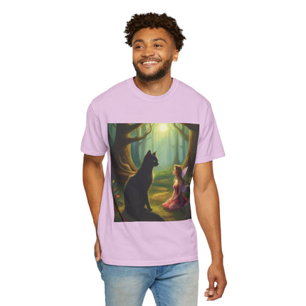 Fairy and Black Cat Forest T-Shirt — Enchanted Woodland Magic Tee