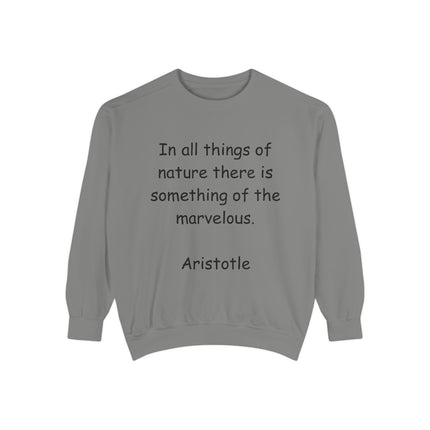 Aristotle Quote Sweatshirt – Unisex Garment-Dyed on Nature & Wonder