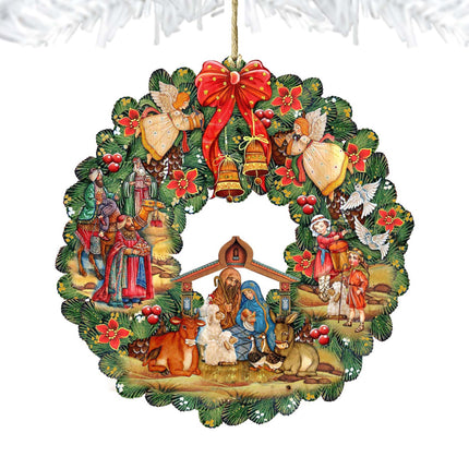 Nativity Wreath Wooden Ornaments by G. DeBrekht - Nativity Holiday Decor - 8185314-2