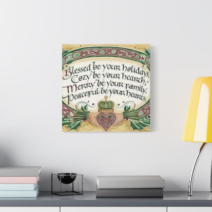 Christmas Blessing Canvas Wall Art – "Blessed be your holidays" Stretched Matte Print
