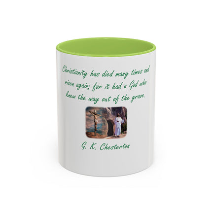 Christian Quote Coffee Mug — G. K. Chesterton 'Christianity Has Died Many Times' Accent Mug (11/15oz)