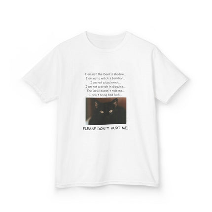 Kids Cotton Tee – “Please Don’t Hurt Me” Black Cat Design