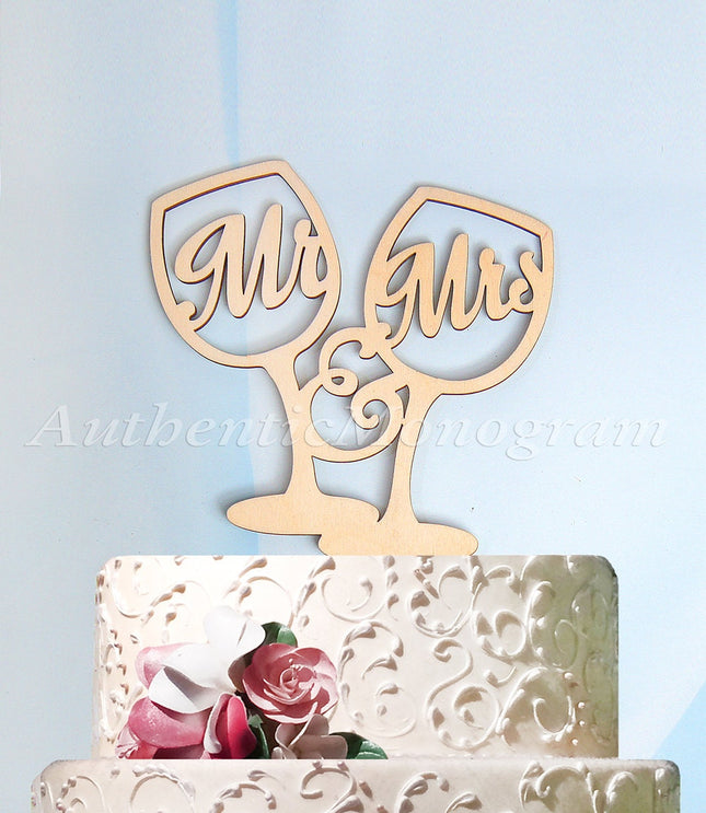 Wedding Cake Topper - Mr. & Mrs. Cake Topper, Wedding Cake Topper, Wedding decor, wedding champagne glasses, Unpainted-0