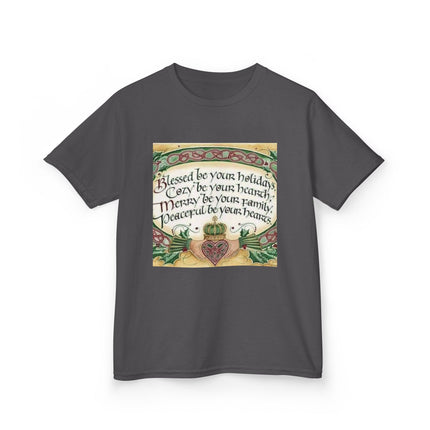 Blessed Holiday Kids Tee – Heart & Crown Celtic-Inspired Winter Shirt