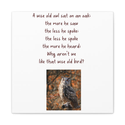 Wise Old Owl Matte Canvas Wall Art – Poem Print with Autumn Owl Photo