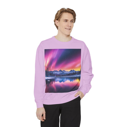 Aurora Lake Crewneck Sweatshirt — Colorful Northern Lights Landscape