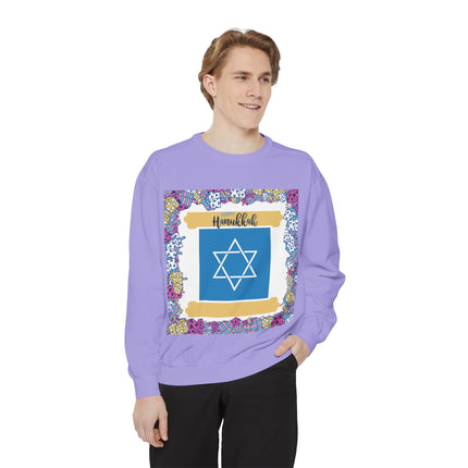 Hanukkah Unisex Garment-Dyed Sweatshirt - Festive Jewish Holiday Apparel