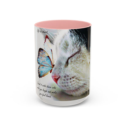 Life Is Short Cat & Butterfly 15oz Accent Mug