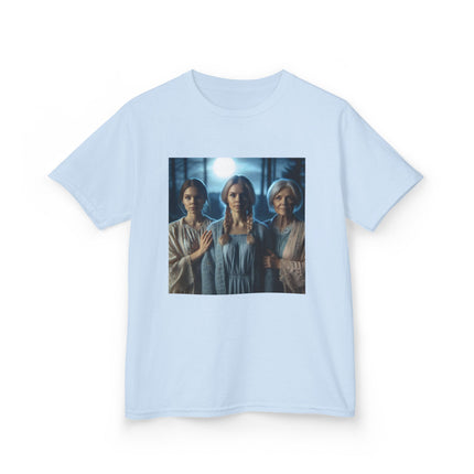 Triple Goddess Kids Tee – Mystical Sisters Graphic Cotton Shirt