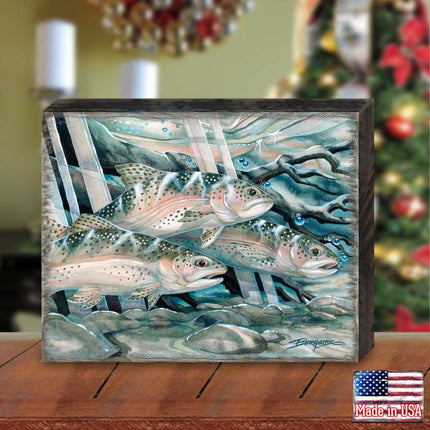 Catch the Rainbow Trout Wooden Wall Art by J. Bergsma - Nature Wildlife Decor - 85922674B-JB-2