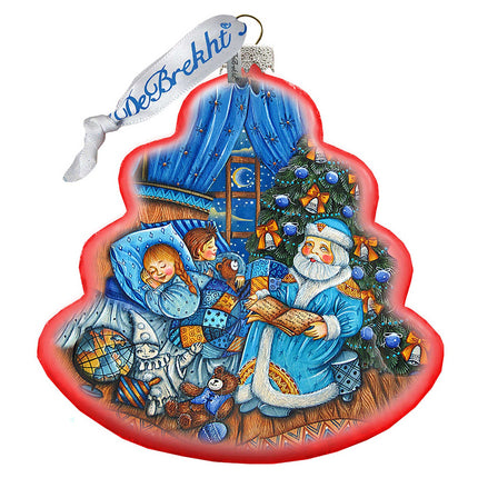 Christmas Night Wreath Glass Ornament by G. DeBrekht - Christmas Santa Snowman Decor - 762-020-3