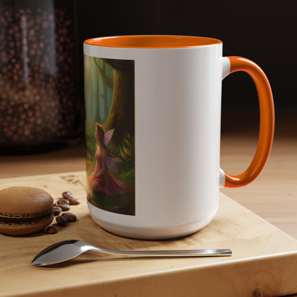 Fairy and Black Cat Forest Coffee Mug – Fantasy Woodland Tea Cup