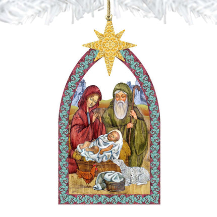 Nativity Manger Star Wooden Ornaments by G. DeBrekht - Nativity Holiday Decor - 8121301-4