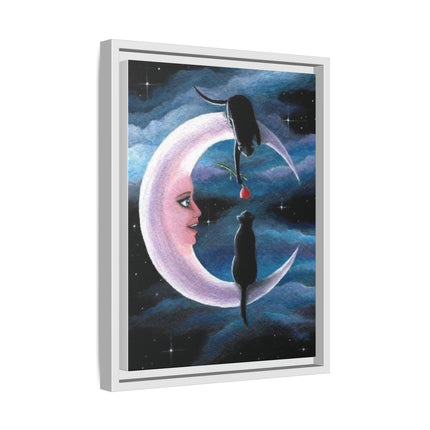 Framed Matte Canvas Moon Cats Wall Art — Whimsical Night Sky Print