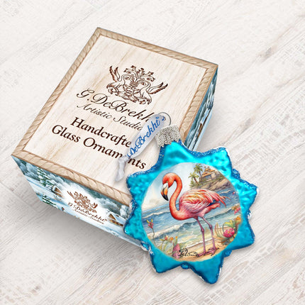 Nautical Christmas Ornaments - Flamingo Keepsake Glass Ornaments by G. Debrekht - Coastal Holiday Decor - 777394-4