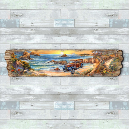 Retro Car on Beach Wooden Wall Art by G. DeBrekht Coastal Decor - 8491114W-3