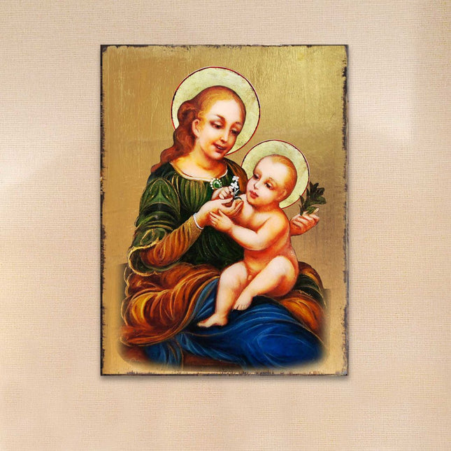 Virgin Mary Directress Wooden Gold Plated Religious Christian odox Sacred Icon - Inspirational Icon Decor - 85031-0