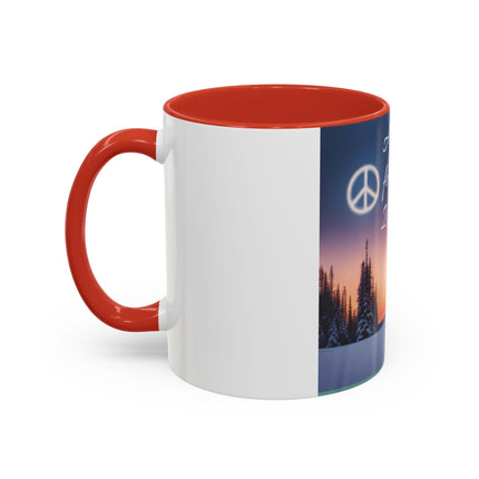 Christmas Peace Accent Mug | 11oz Ceramic Cup with Quote & Sunset