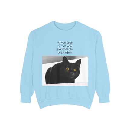 Cozy Cat Lover Sweatshirt - "In the Here, In the Now, No Worries, Only Meow"