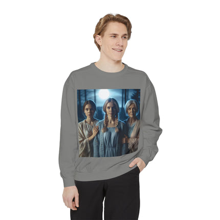 Mystical Sisters Sweatshirt – Garment-Dyed Art of Triple Goddess
