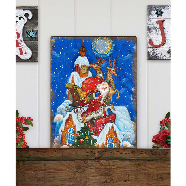 Special Delivery Santa Wooden Wall Art by G. DeBrekht - Christmas Santa Snowman Decor - 81215822B-0