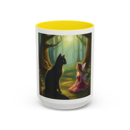 Fairy and Black Cat Forest Coffee Mug – Fantasy Woodland Tea Cup