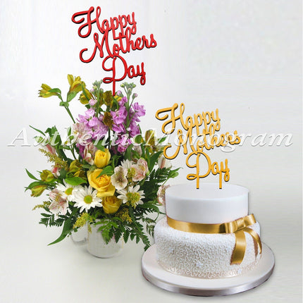 Wooden Happy Mothers Day Cake Topper, Decor, Celebration, Anniversary, Special Occasion-1