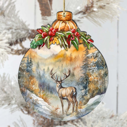 Elk in Mountain's Nature Beauty Wooden Ornaments by G.Debrekht - Wildlife Holiday Decor - 870027-2