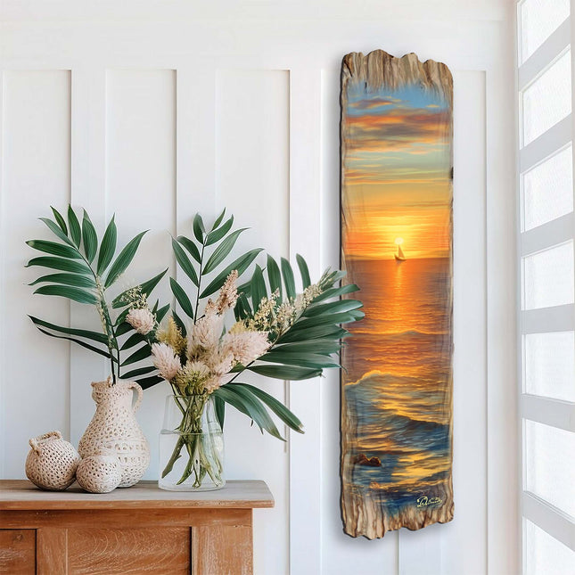 Golden Sunset Wooden Wall Art by G. DeBrekht Coastal Decor - 8491112W-0