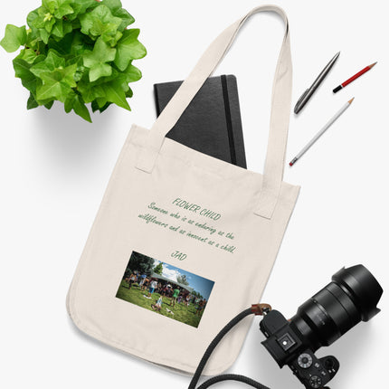Flower Child Organic Canvas Tote Bag - Eco-Friendly Everyday Tote with Inspirational Quote