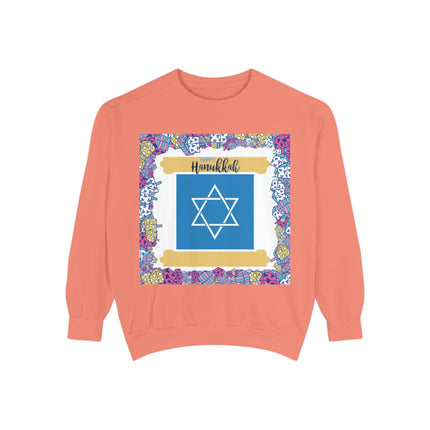 Hanukkah Unisex Garment-Dyed Sweatshirt - Festive Jewish Holiday Apparel