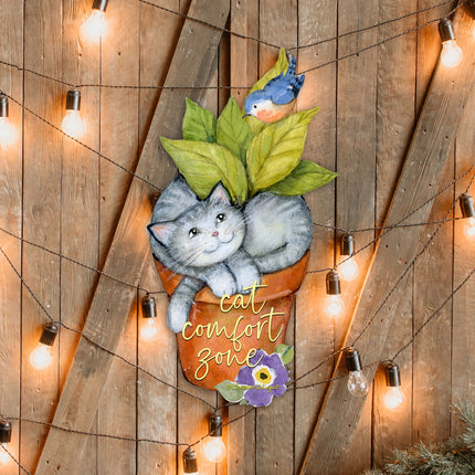 Cat Lovers Welcome Sign Cats Comfort Zone in a Pot Door Wreath - Handmade Gift for Porch Decor by Susan Winget - 8471214H-SW-3