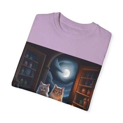 Magical Cats T-Shirt – Cozy Night Reading – Unisex Garment-Dyed