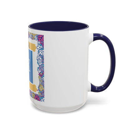 Hanukkah Star of David Accent Coffee Mug — Festive Dreidel Border 11/15oz