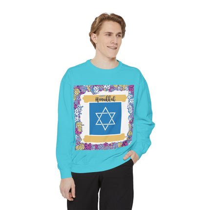 Hanukkah Unisex Garment-Dyed Sweatshirt - Festive Jewish Holiday Apparel