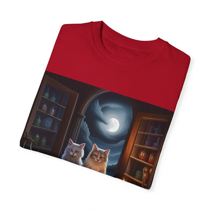 Magical Cats T-Shirt – Cozy Night Reading – Unisex Garment-Dyed