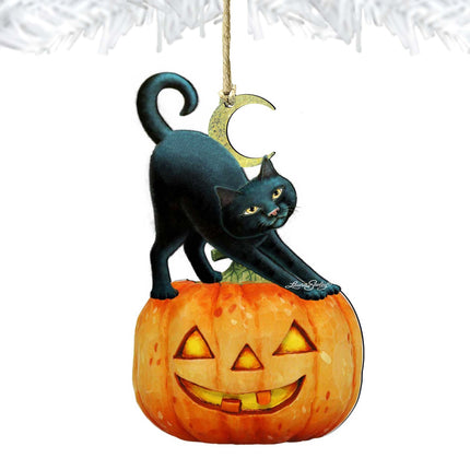Spooky Halloween Cat Pumpkin Wooden Ornaments - Tree Ornament by Laura Seeley - Thanksgiving Halloween Decor - 8512054-2-3
